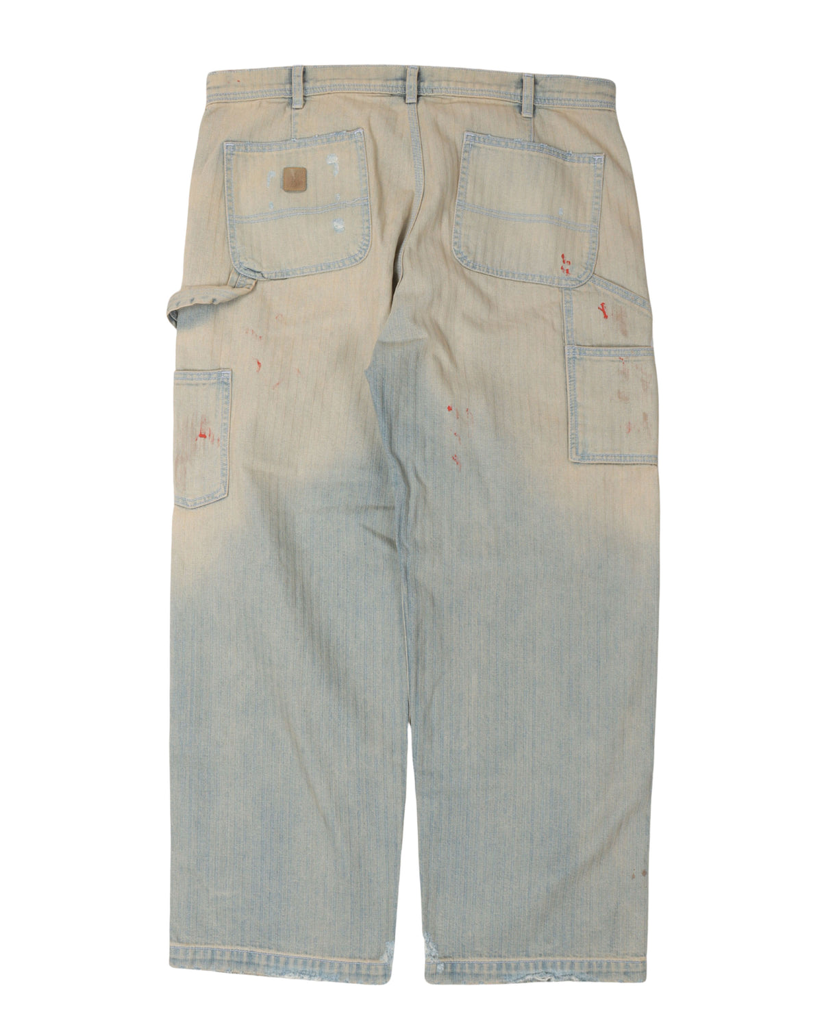Straight Leg Paint-Splattered Distressed Herringbone Jeans