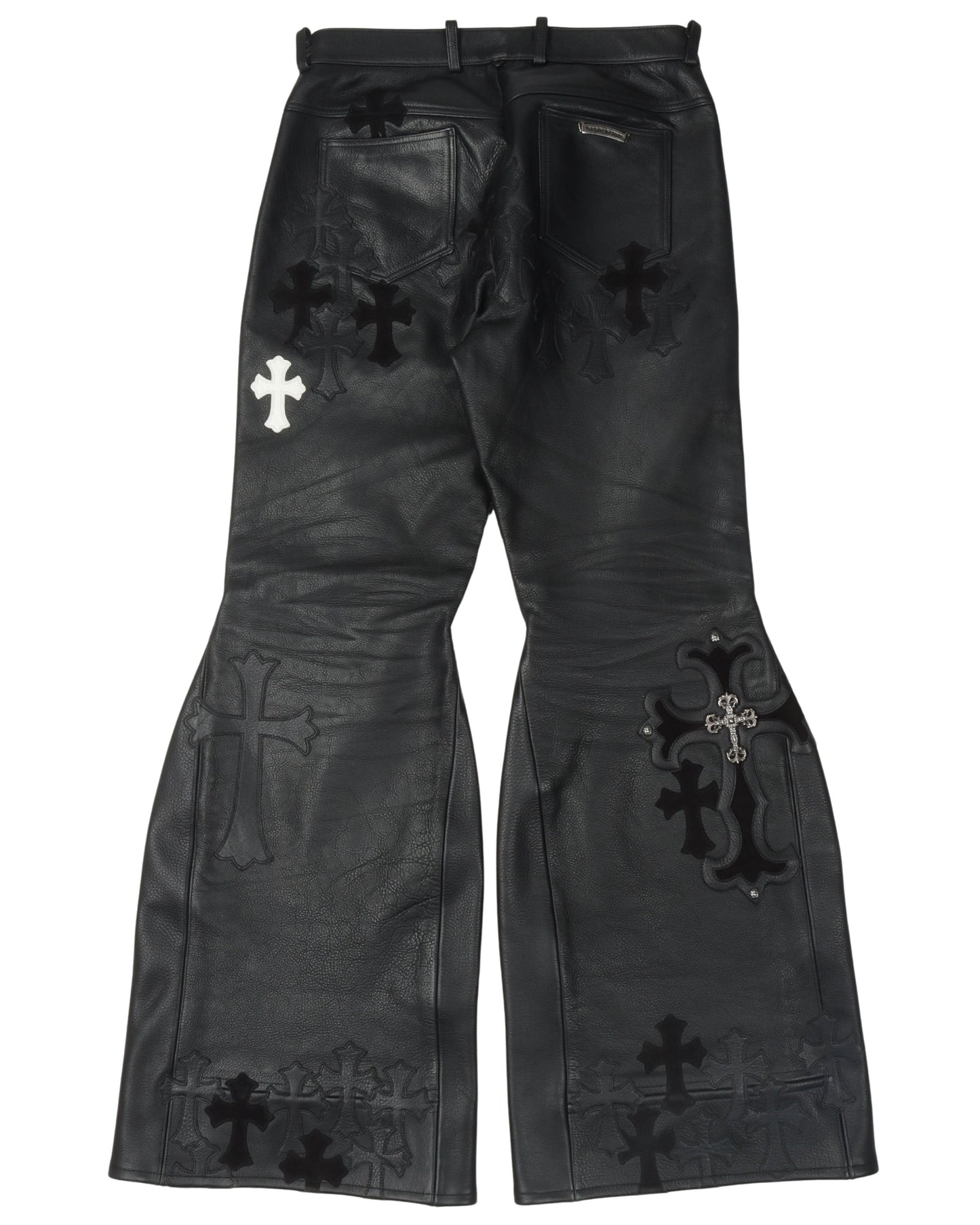 Leather Cross Patch Flared Pants "Final Boss"