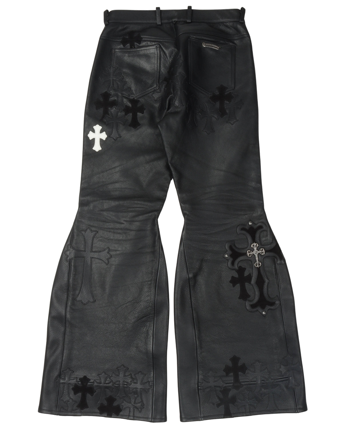 Leather Cross Patch Flared Pants "Final Boss"