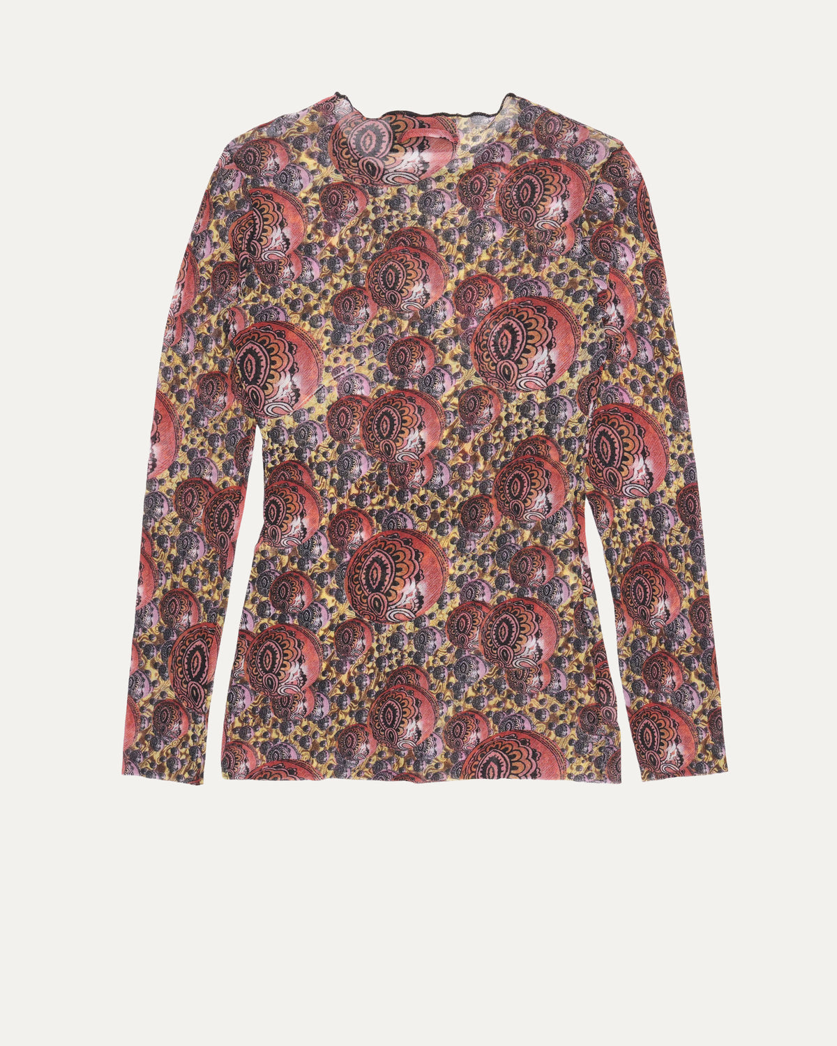 Kaleidoscope Print Long Sleeve Mesh Top