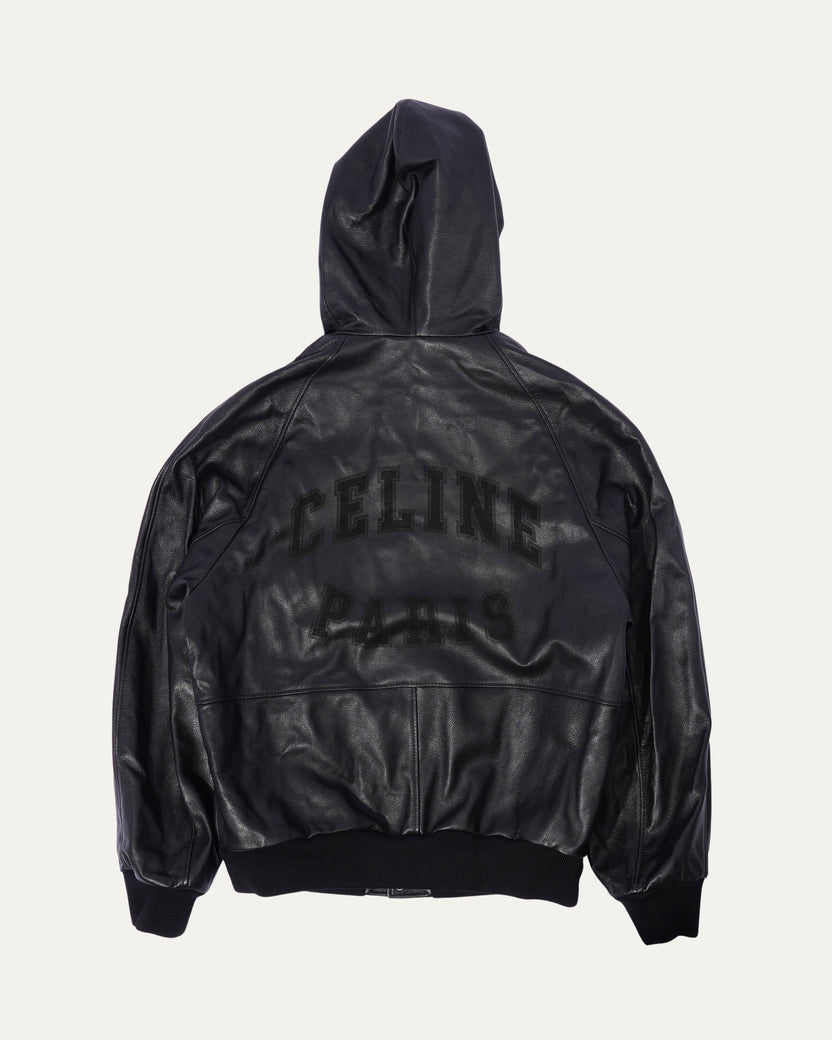 Printed Leather Hooded Blouson Jacket