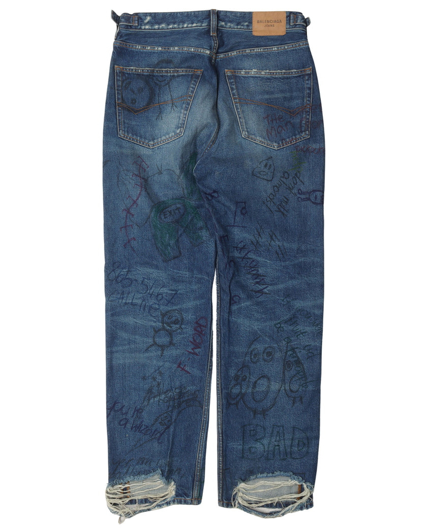 Distressed Scribble Jeans