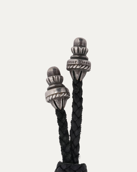 Braided Leather Necklace with Silver Aglets