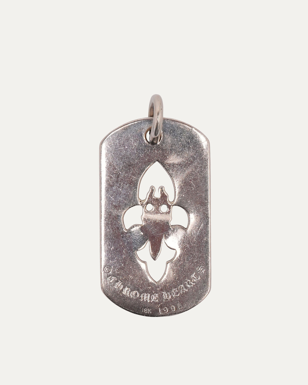 White Gold Diamond Fleur Cut Out Dagger Dog Tag Pendant
