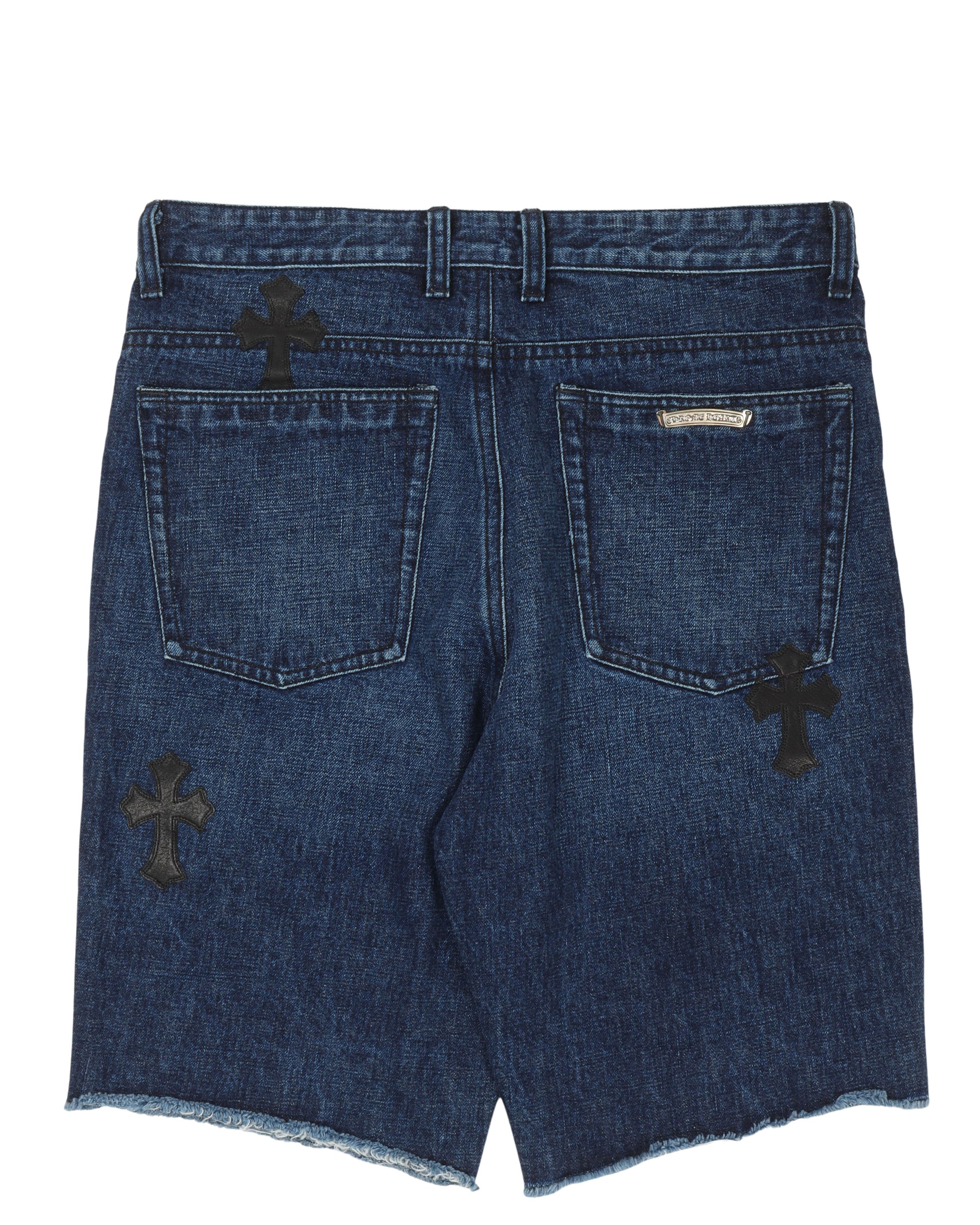 Cross Patch Cut-Off Denim Shorts