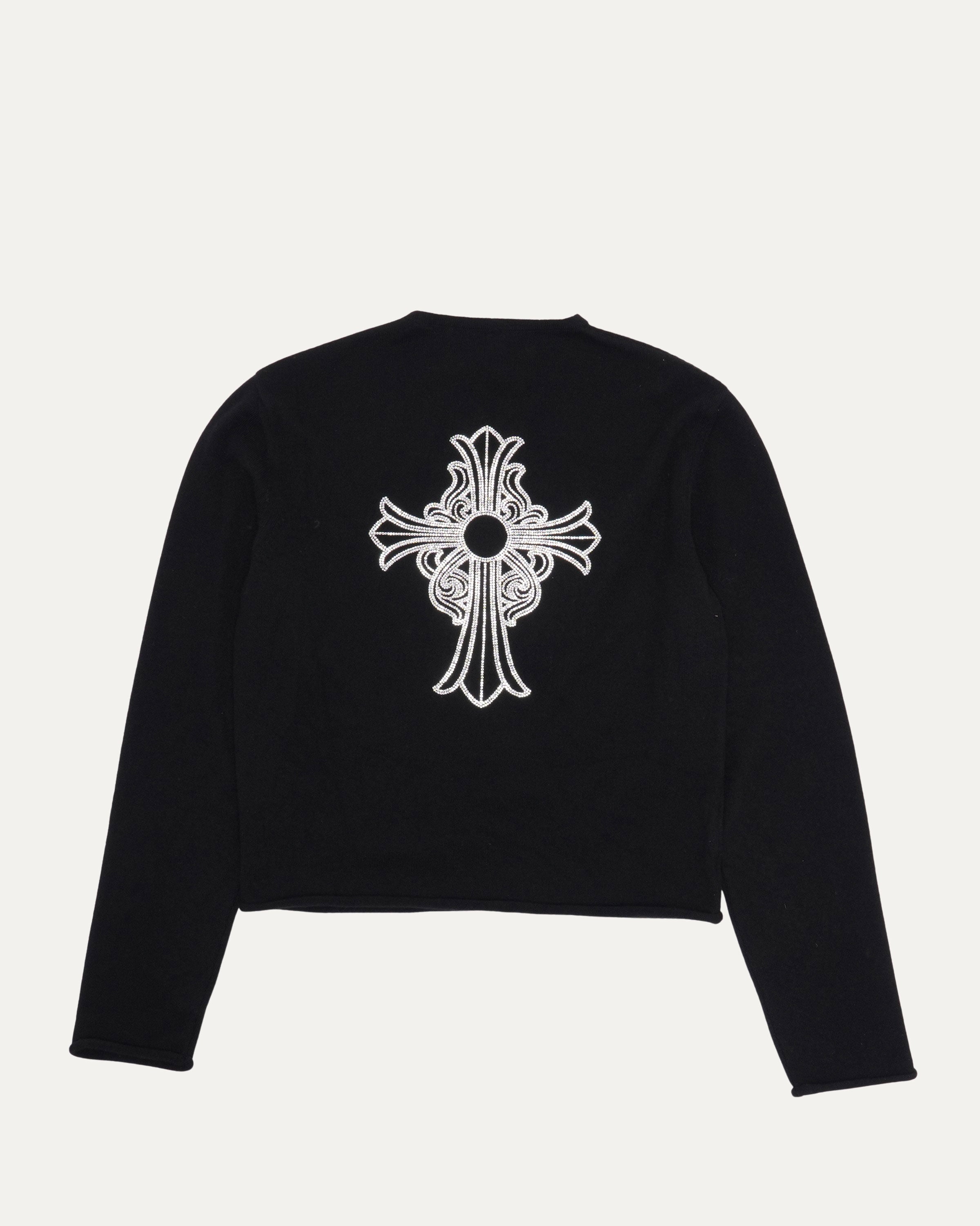 Chrome Hearts Rhinestone Hairy Cross Cashmere V-Neck Sweater