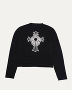 Rhinestone Hairy Cross Cashmere V-Neck Sweater