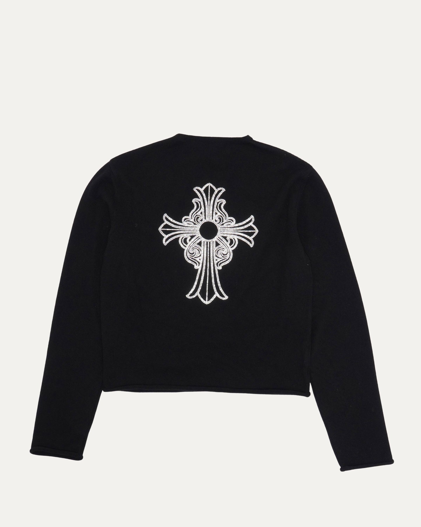 Rhinestone Hairy Cross Cashmere V-Neck Sweater