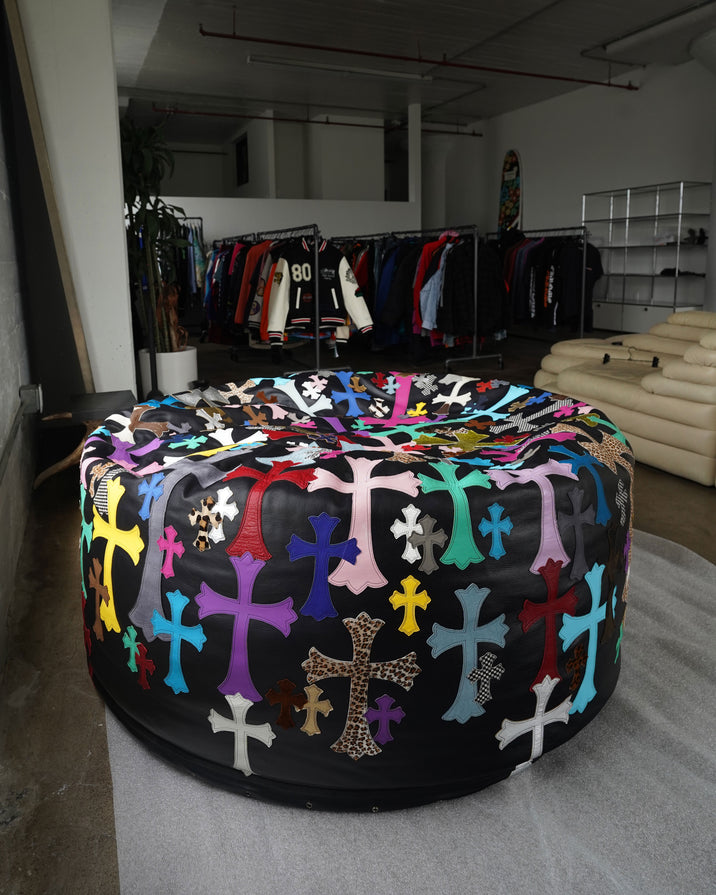 Extra Large Leather Multicolor Cross Patch Beanbag