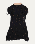Bead Embellished Contrast Collar Silk Dress