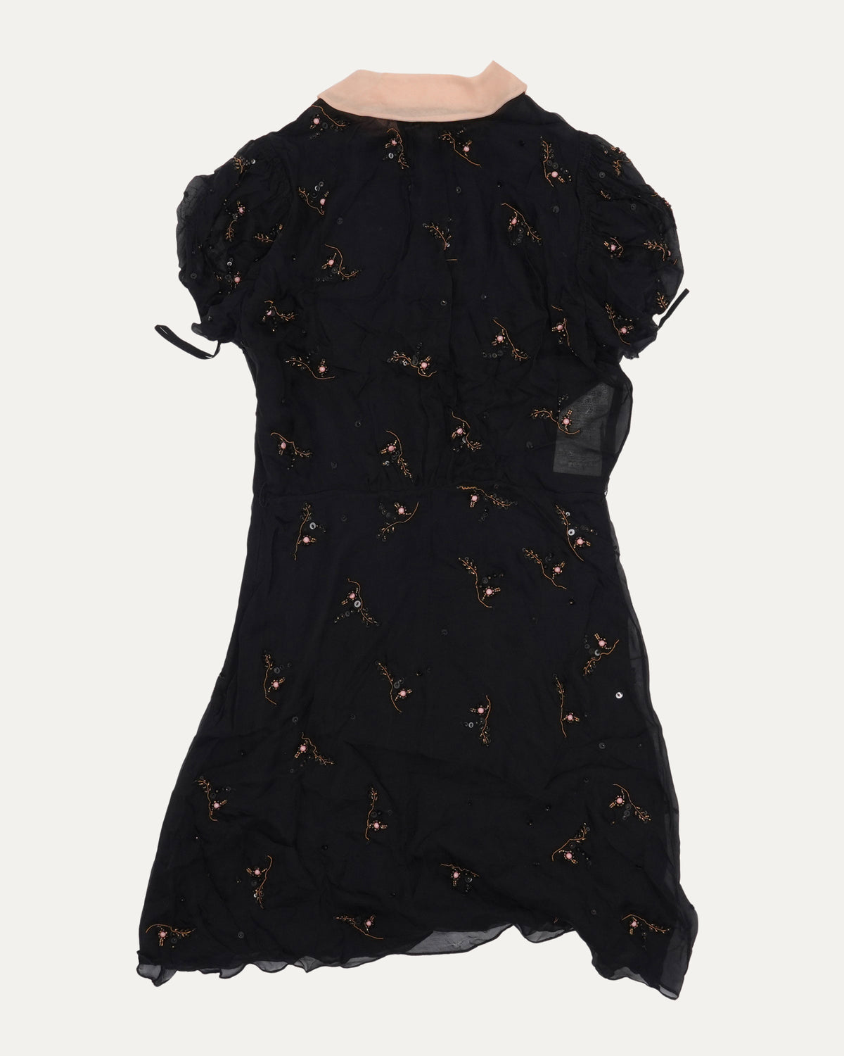 Bead Embellished Contrast Collar Silk Dress