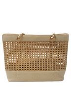 Lambskin and Woven Raphia Logo Tote