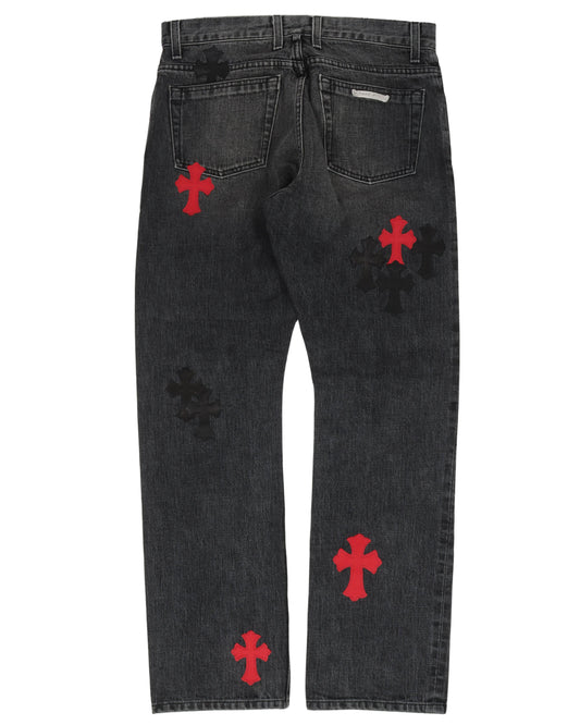 Multi Color Cross Patch Faded Jeans