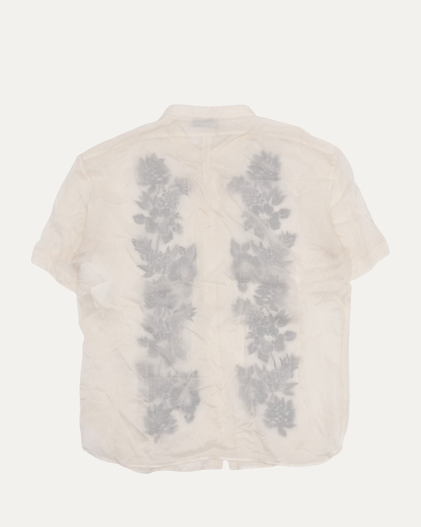 Floral Embroidered Band Collar Short Sleeve Shirt