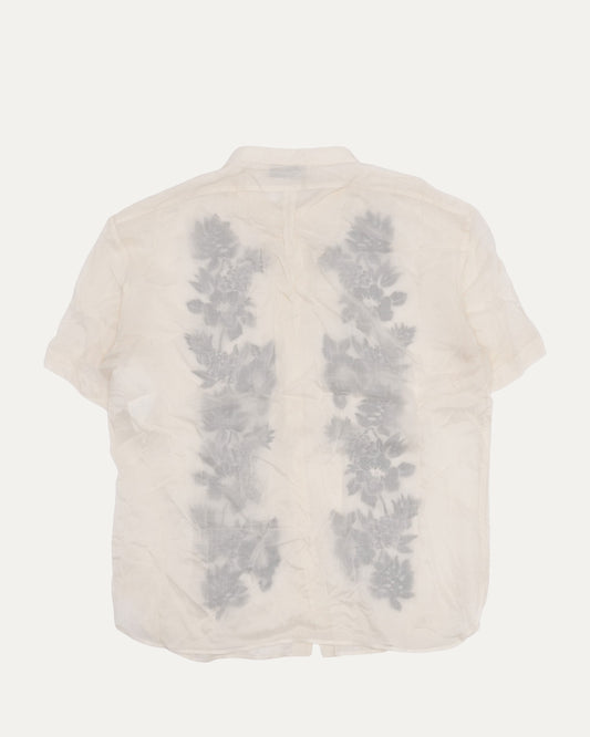 Floral Embroidered Band Collar Short Sleeve Shirt