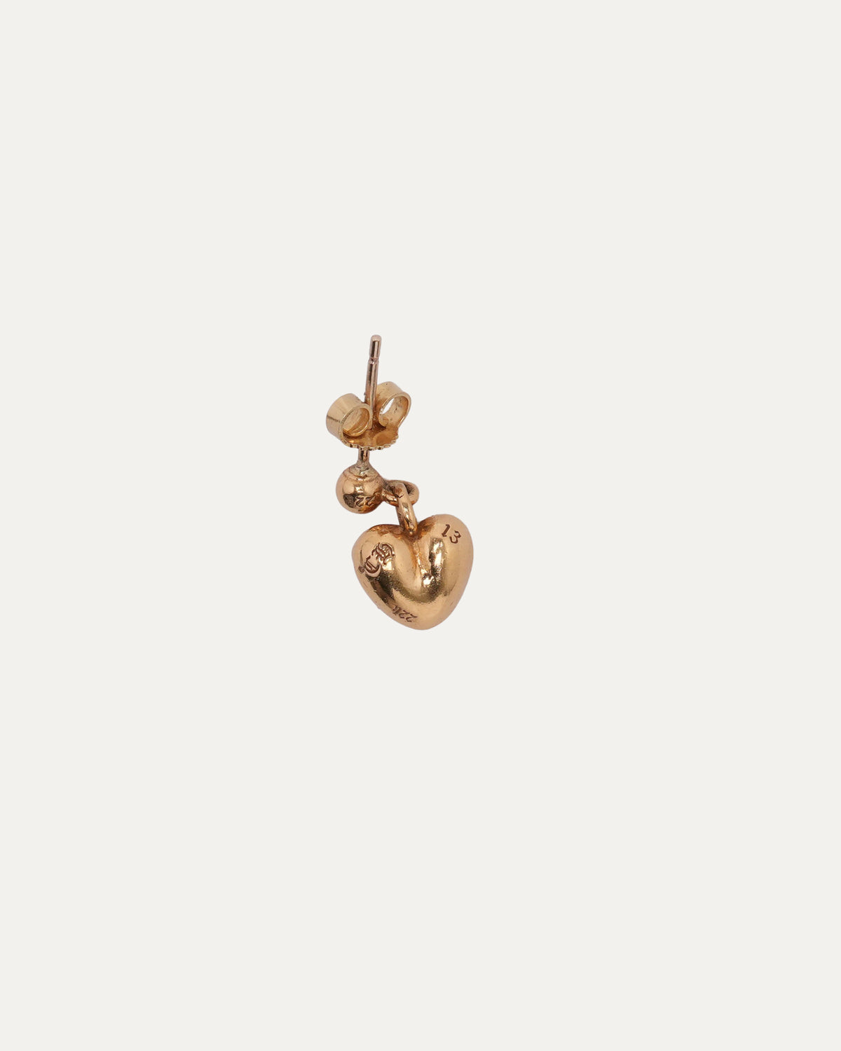 22k Gold and Diamond Heart Dangling Earring