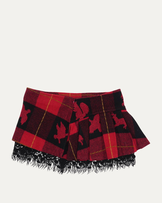 FW 2004 Flannel Micro Mini Skirt with Lace Bustle