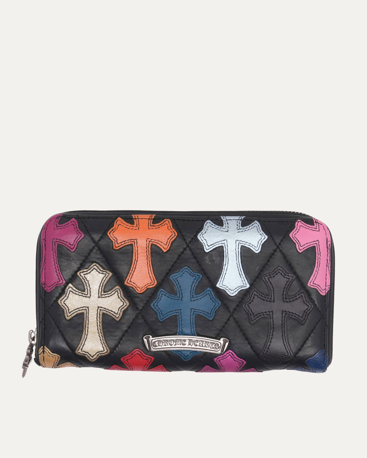 Quilted Cross Patch Long Zip Wallet