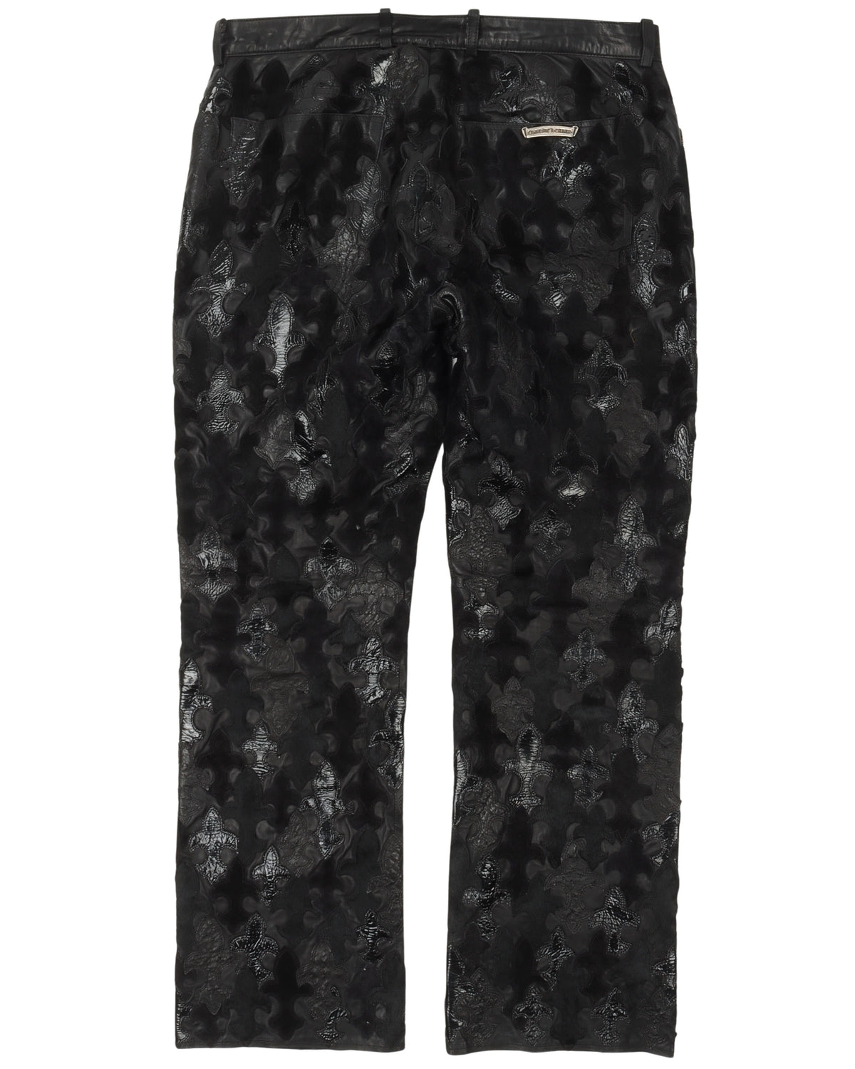 Full Leather Fleur De Lis Patch Jeans