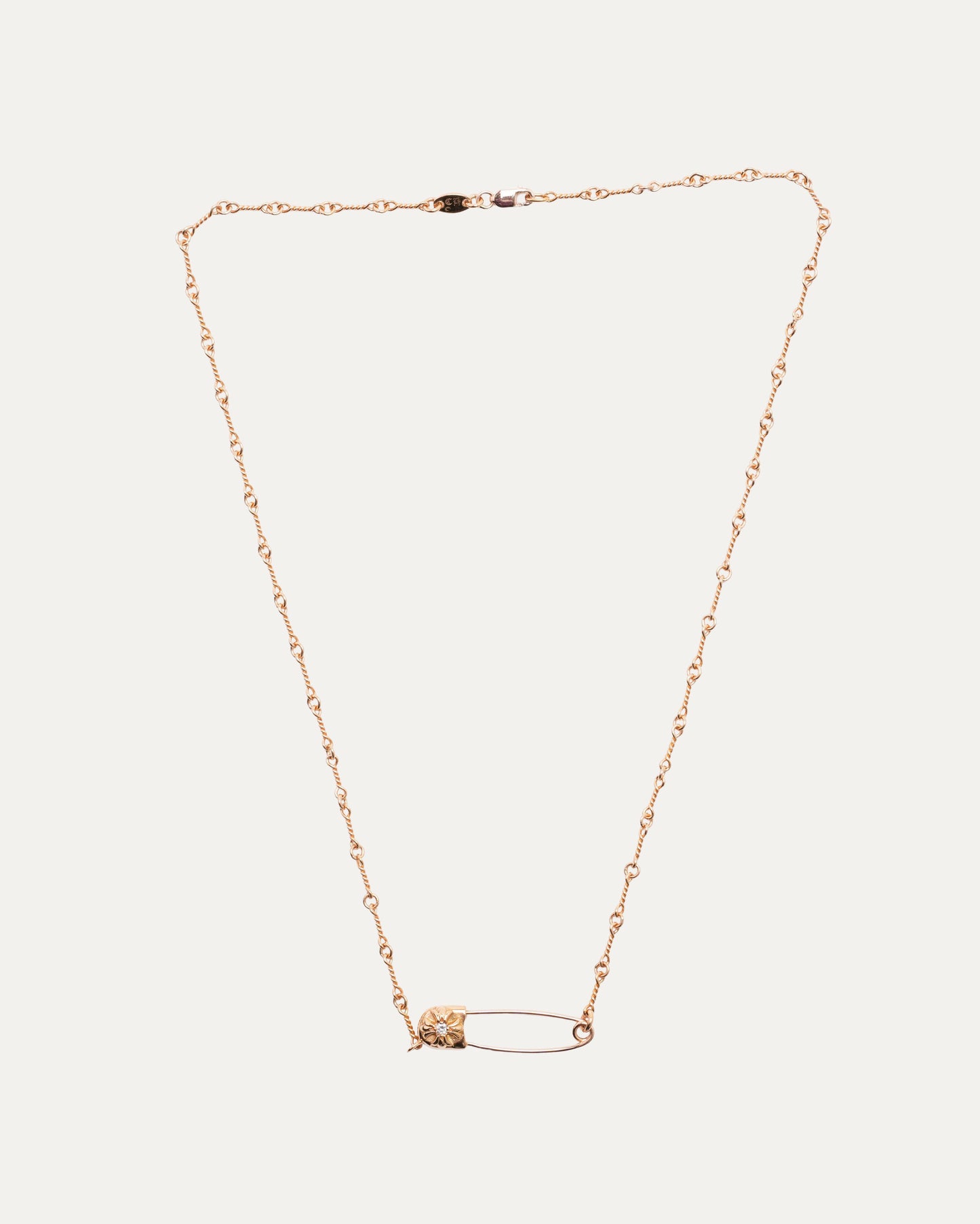 Gold Diamond Safety Pin Twist Chain Necklace