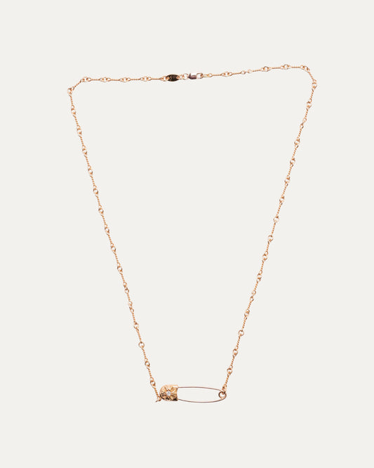 Gold Diamond Safety Pin Twist Chain Necklace