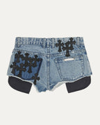 Studded Cross Patch Denim Shorts