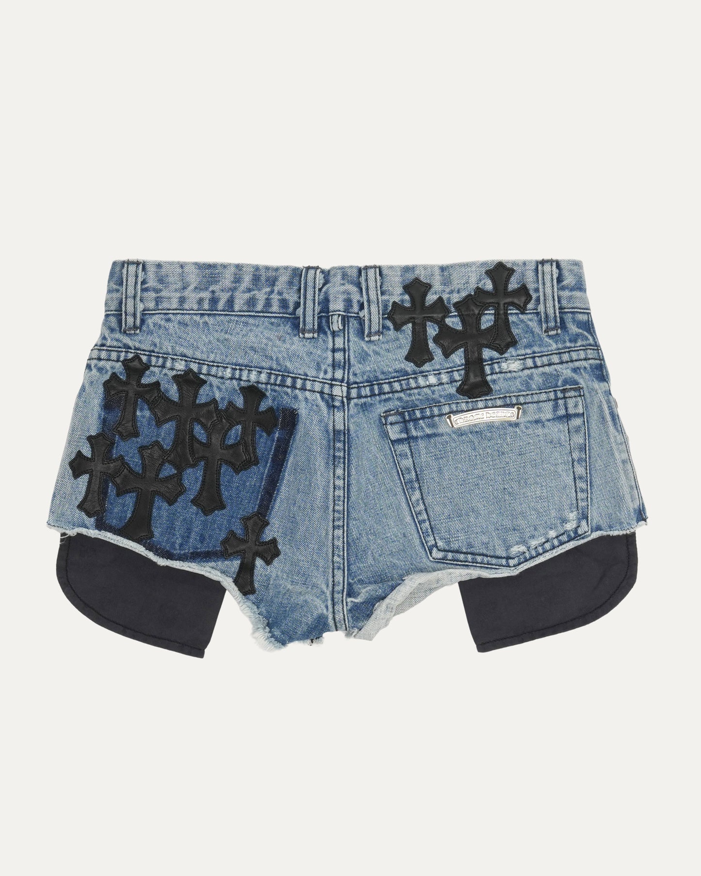Studded Cross Patch Denim Shorts