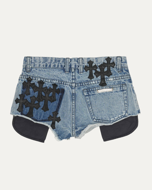 Studded Cross Patch Denim Shorts