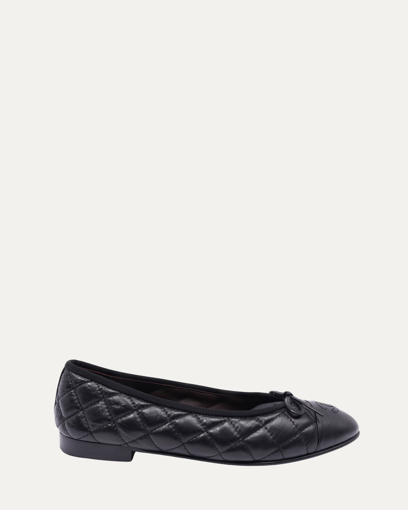 Leather Quilted Cap Toe Ballerina Flats