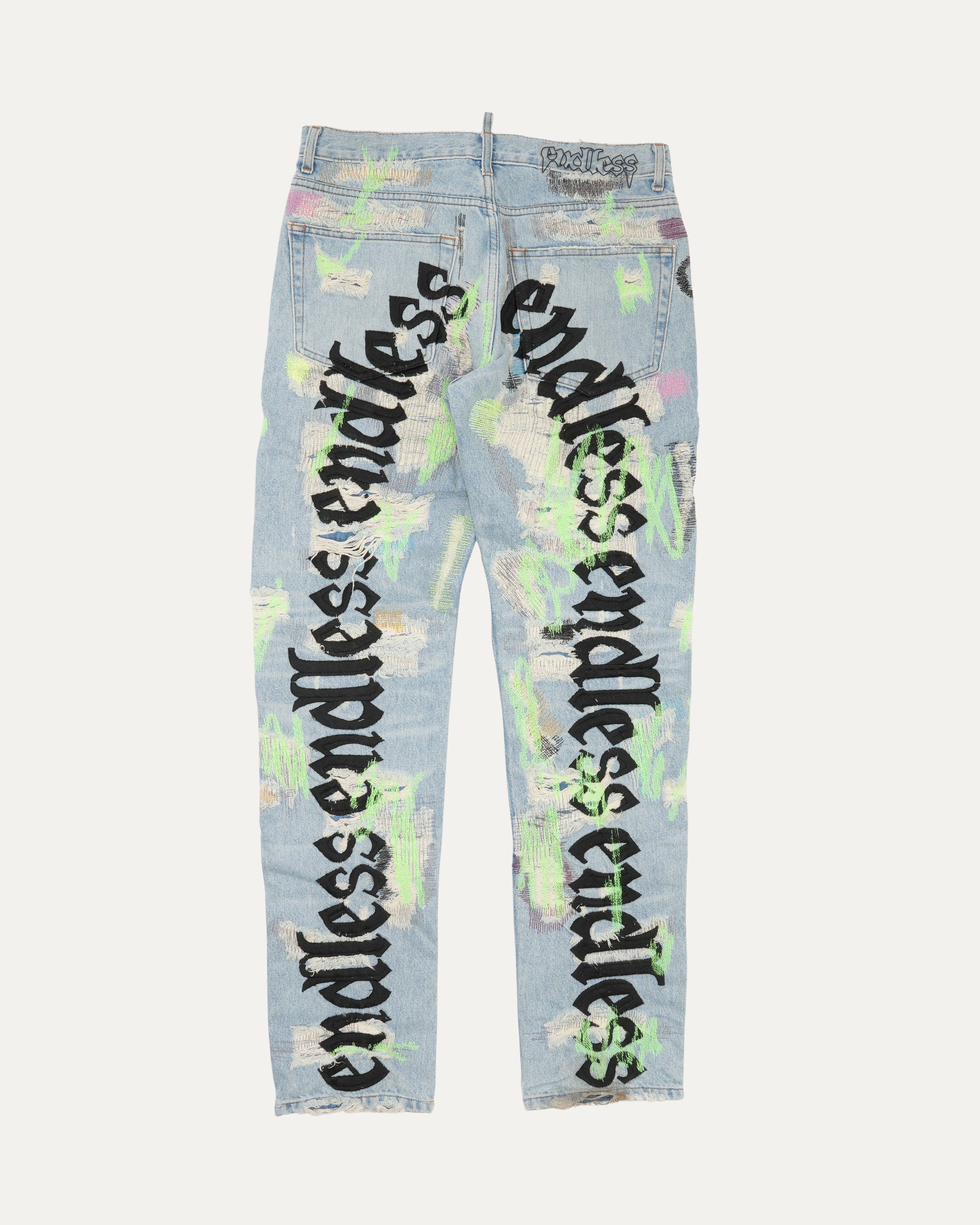 Distressed Embroidered Jeans