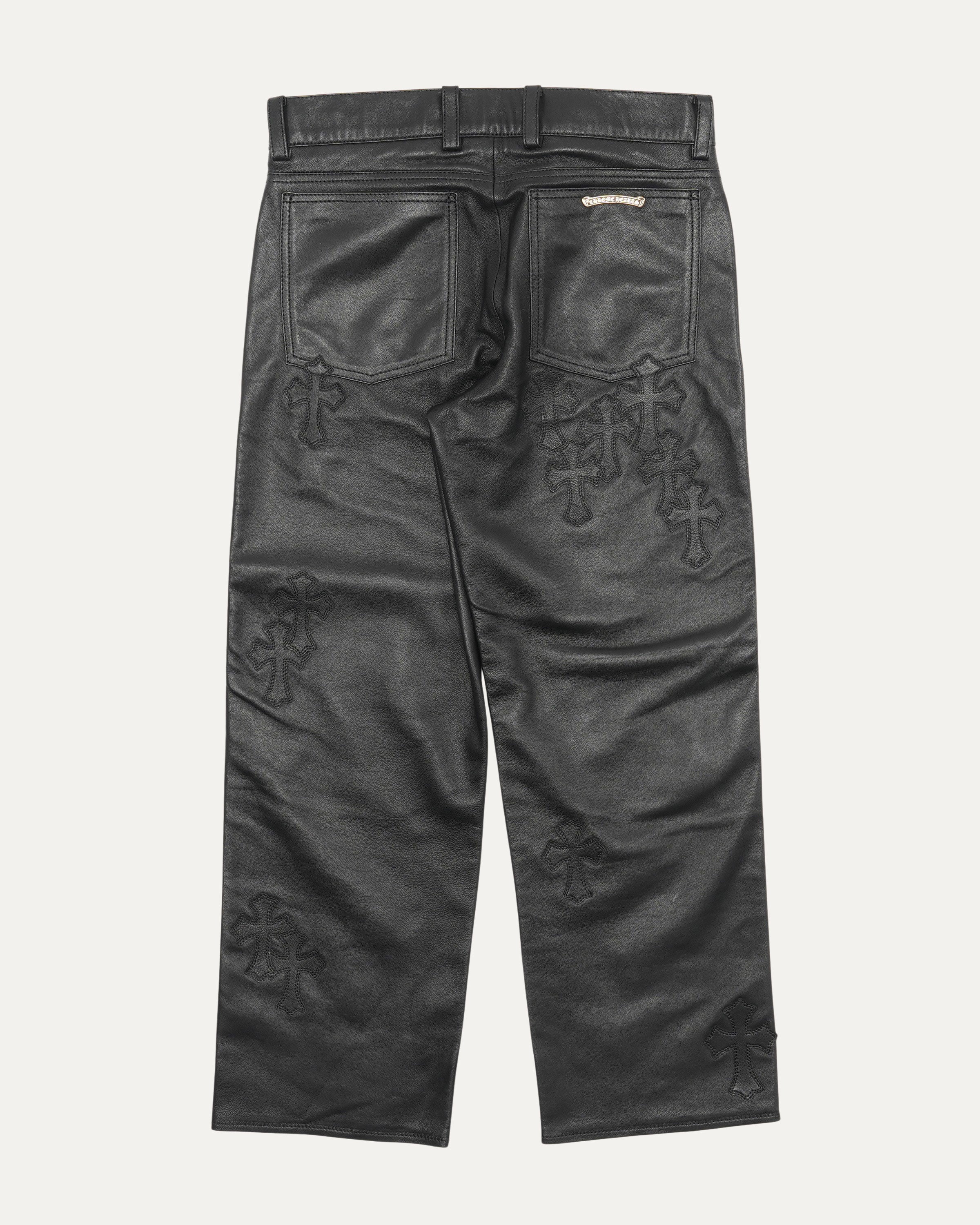 Kids Leather Cross Patch Pants