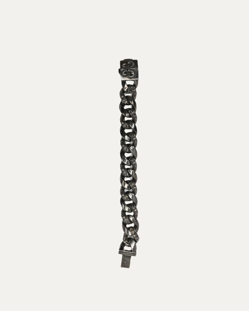 Black Diamond Rhodium Fleur Box Cuban ID Bracelet