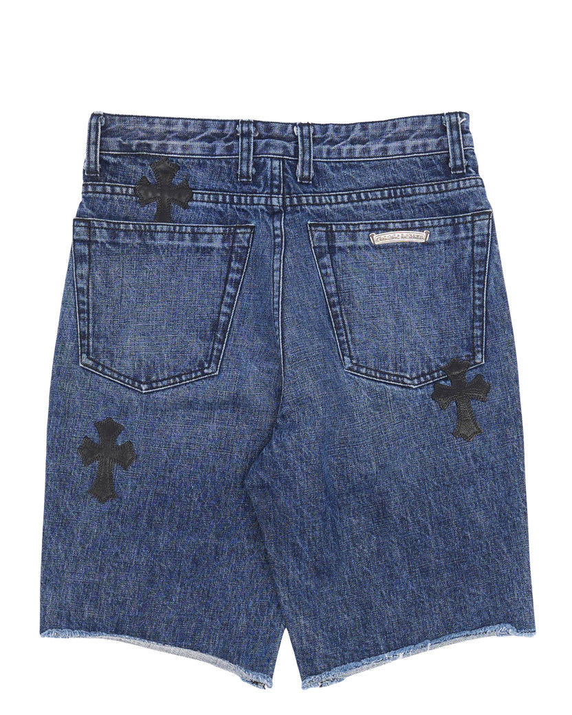 Cross Patch Raw Hem Jean Shorts