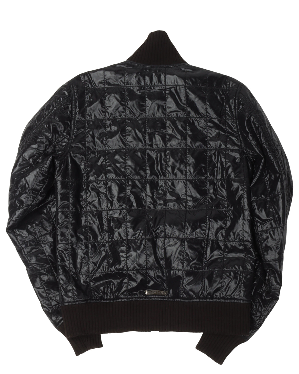 Slim Fit Funnel Neck Embellished Fleur Patch Quilted Jacket
