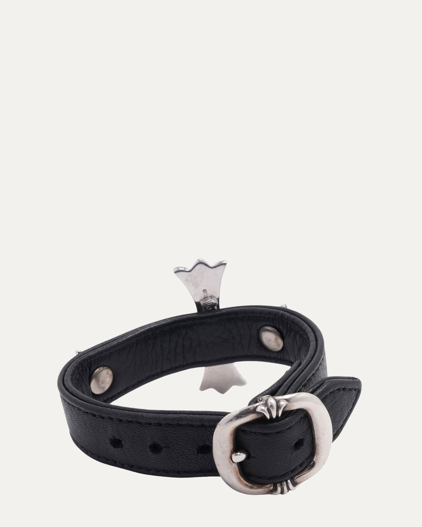 Pave Diamond Silver Cross and Leather Gunslinger Bracelet