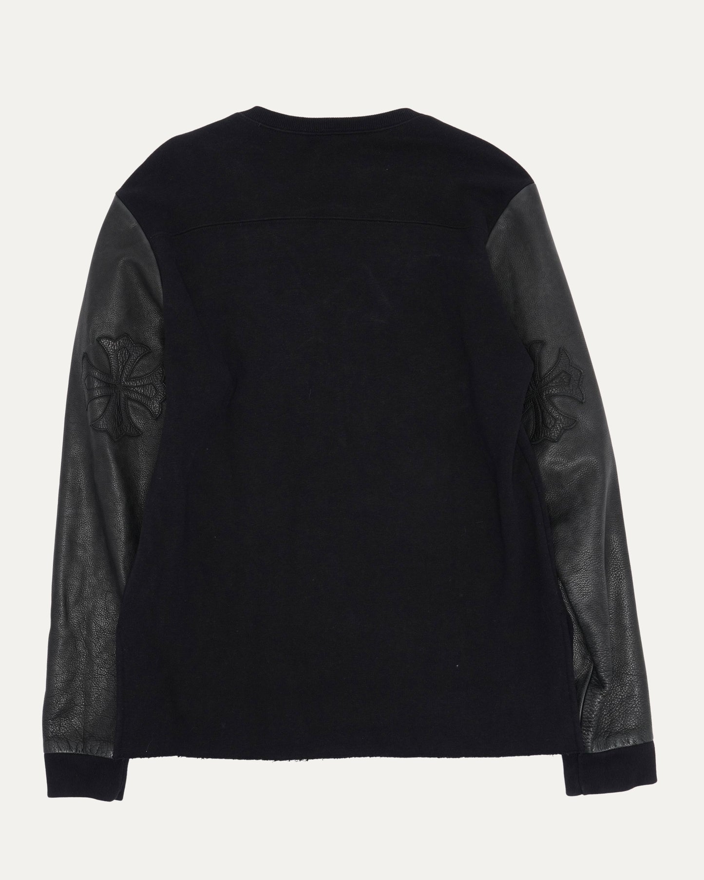 Leather Contrast Cross Patch Crewneck Sweatshirt