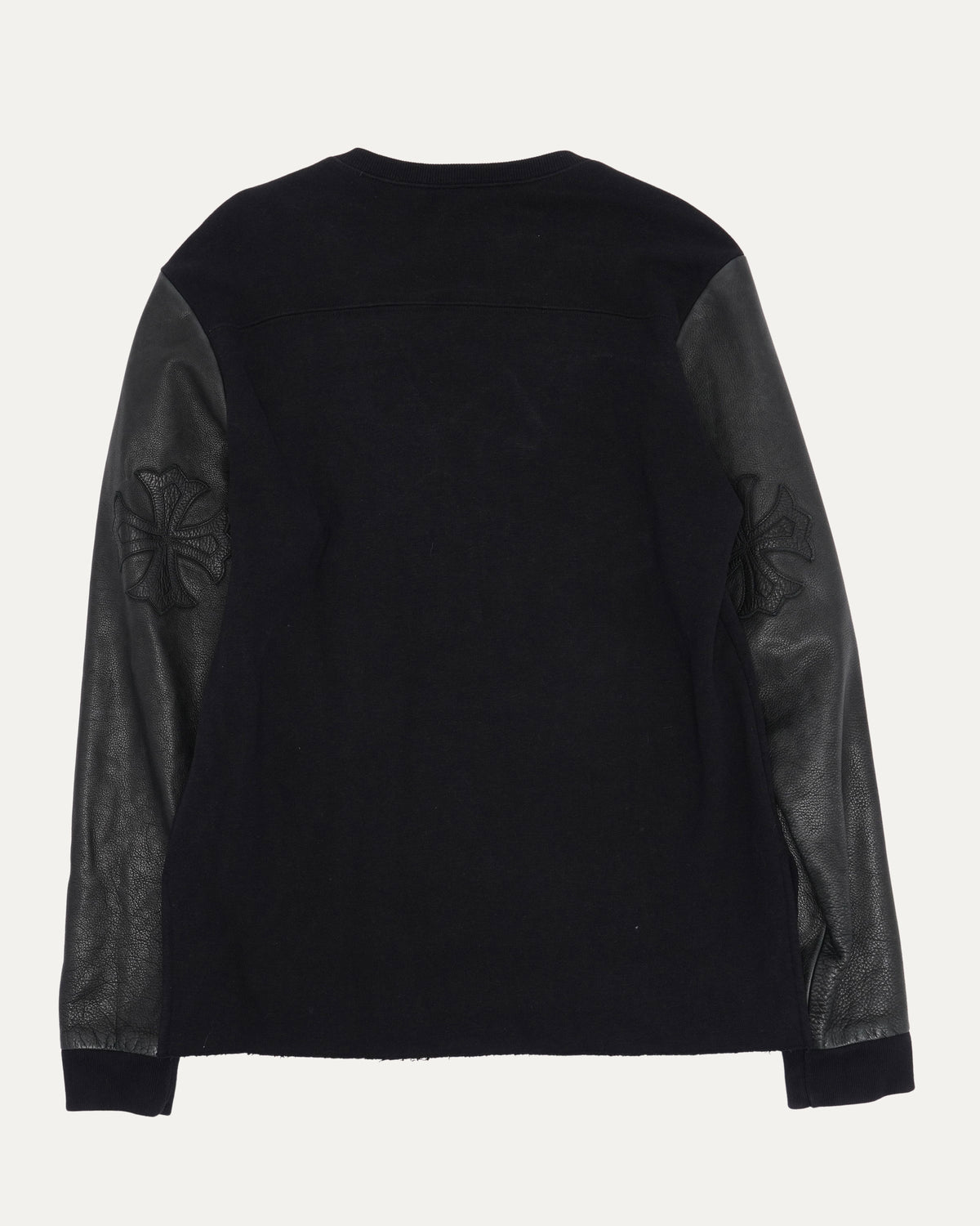Leather Contrast Cross Patch Crewneck Sweatshirt