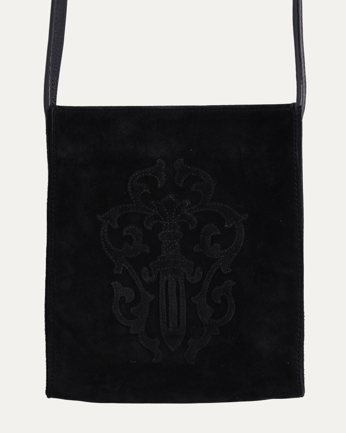 Suede Vine Dagger Crossbody Pouch