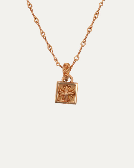Gold Framed Cross Pendant on Gold Twist Chain