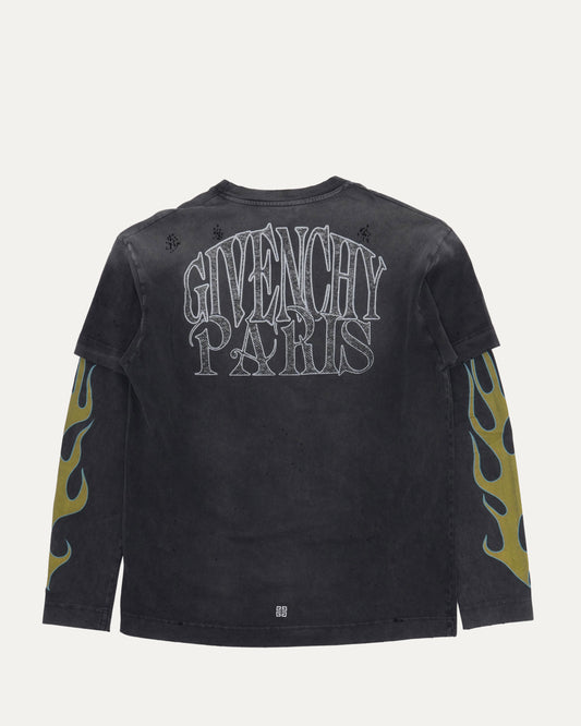 Flame Sleeve Double Layer T-Shirt