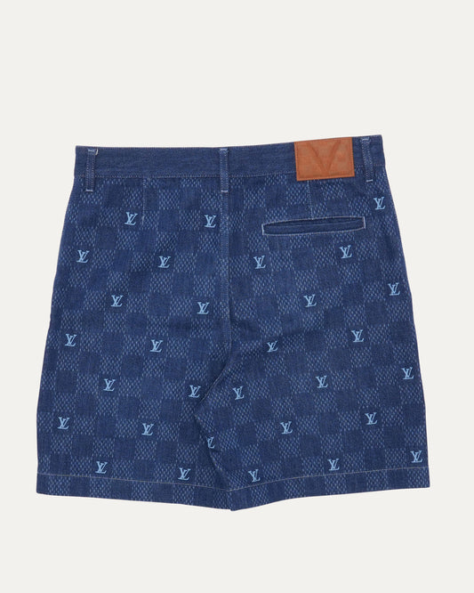 Embroidered Damier Denim Shorts