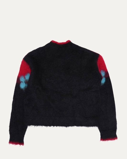 Floral Intarsia Knit Mohair Blend V-Neck Sweater