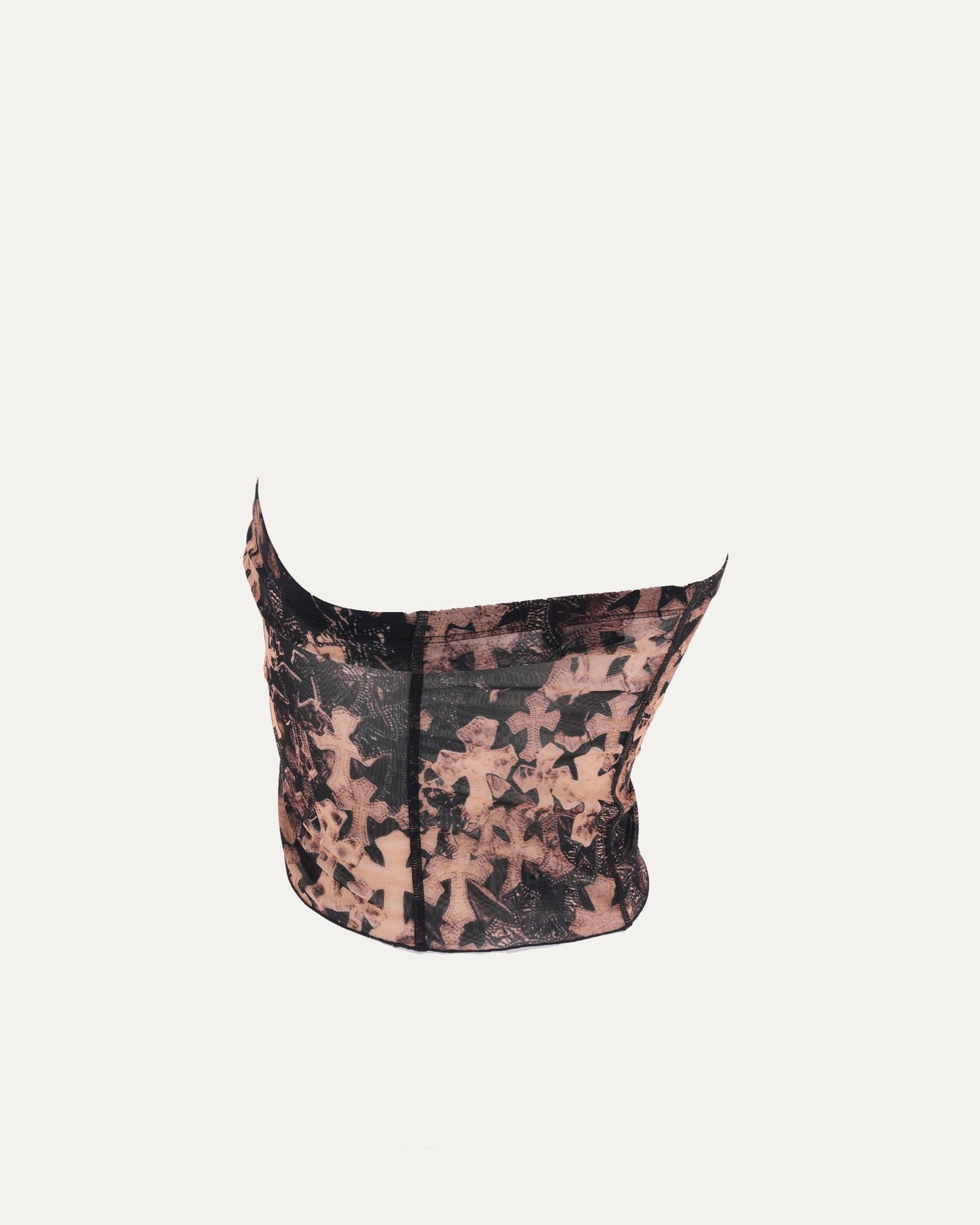 Waterfall Cross Patch Print Mesh Tube Top