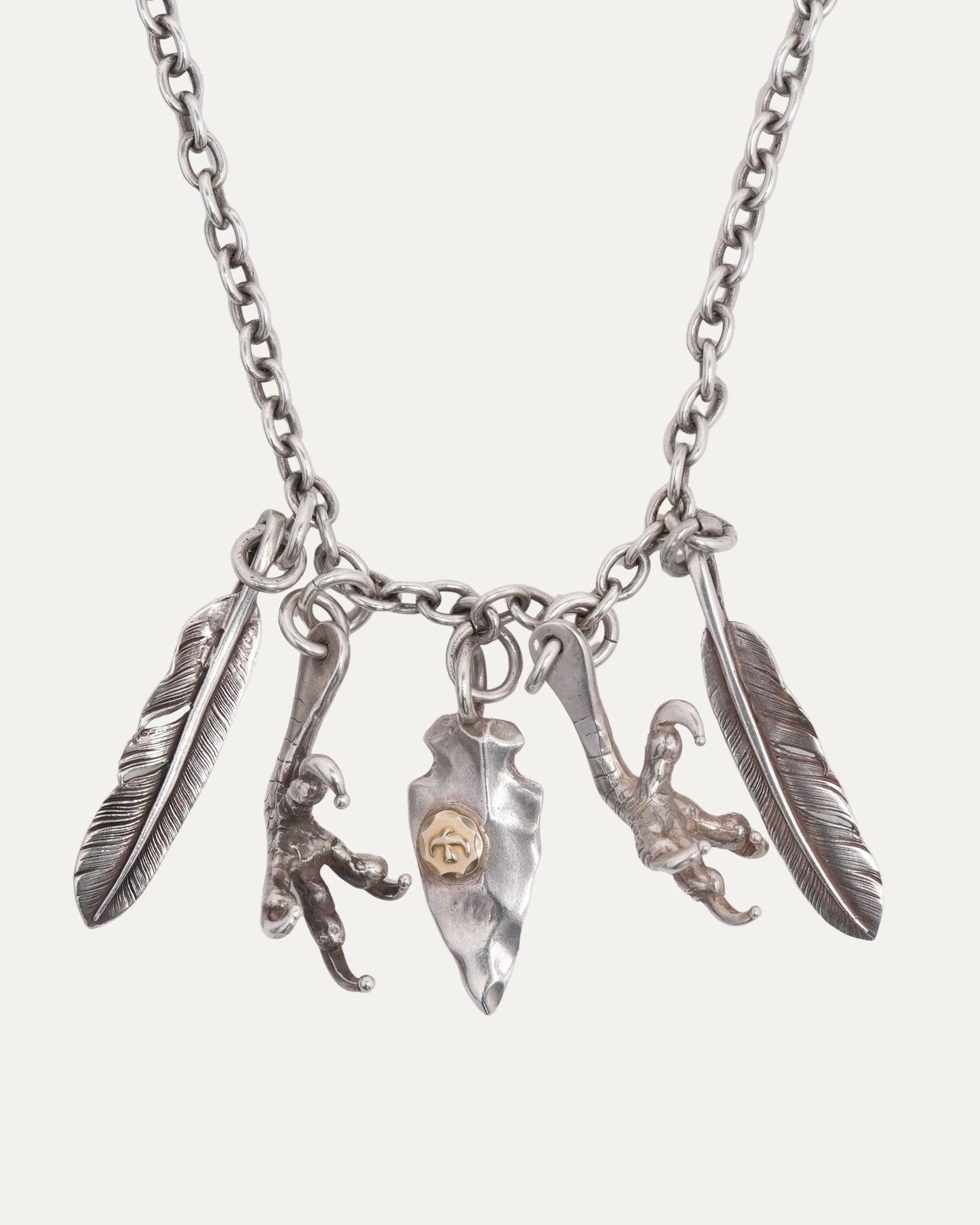 Double Feather Double Claw Arrowhead Pendant Necklace