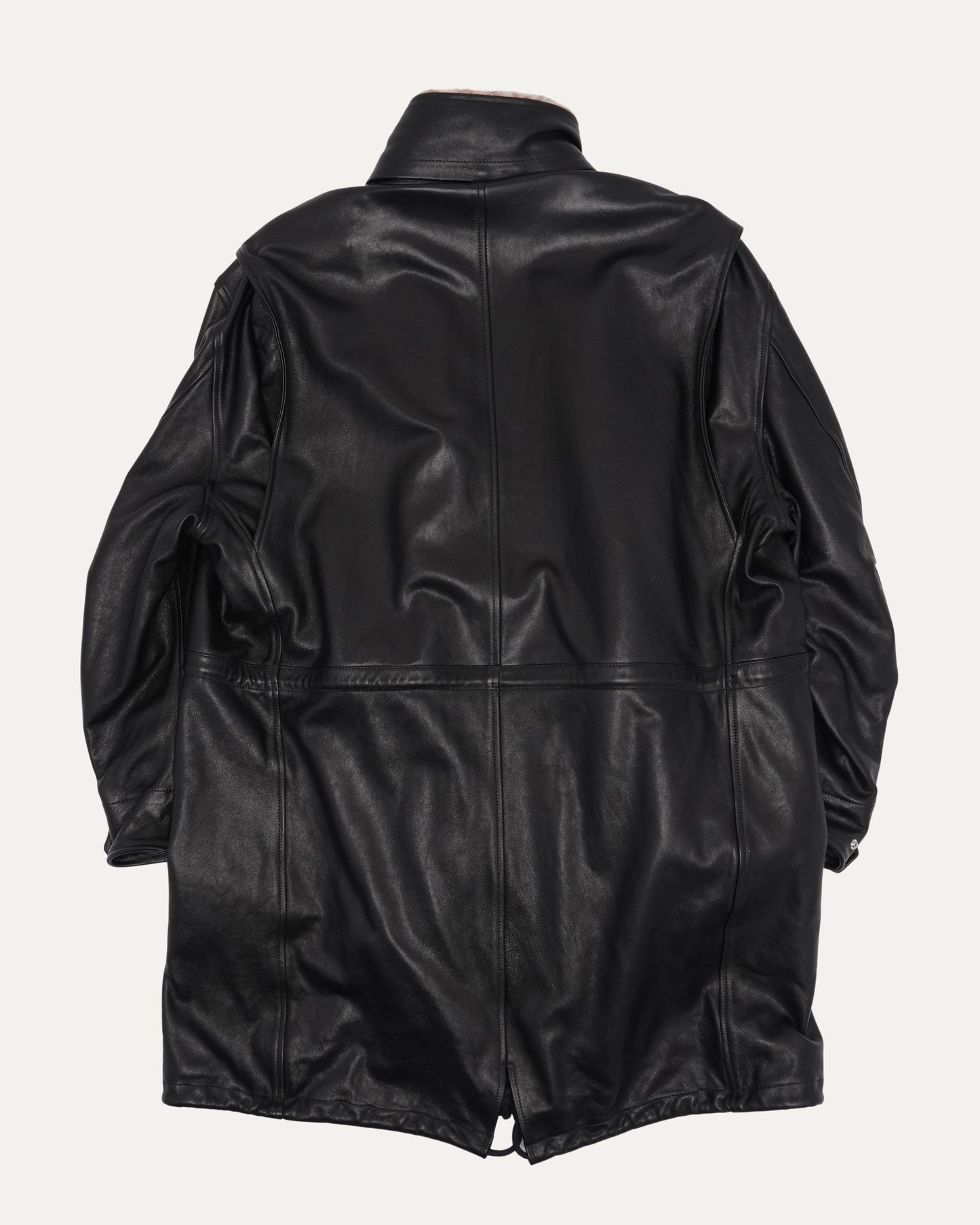 Leather Trench Coat with Printed Fur Lining