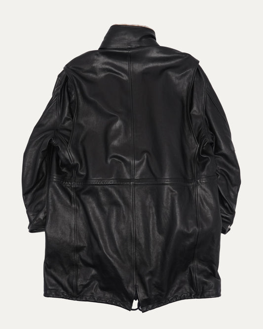 Leather Trench Coat with Printed Fur Lining