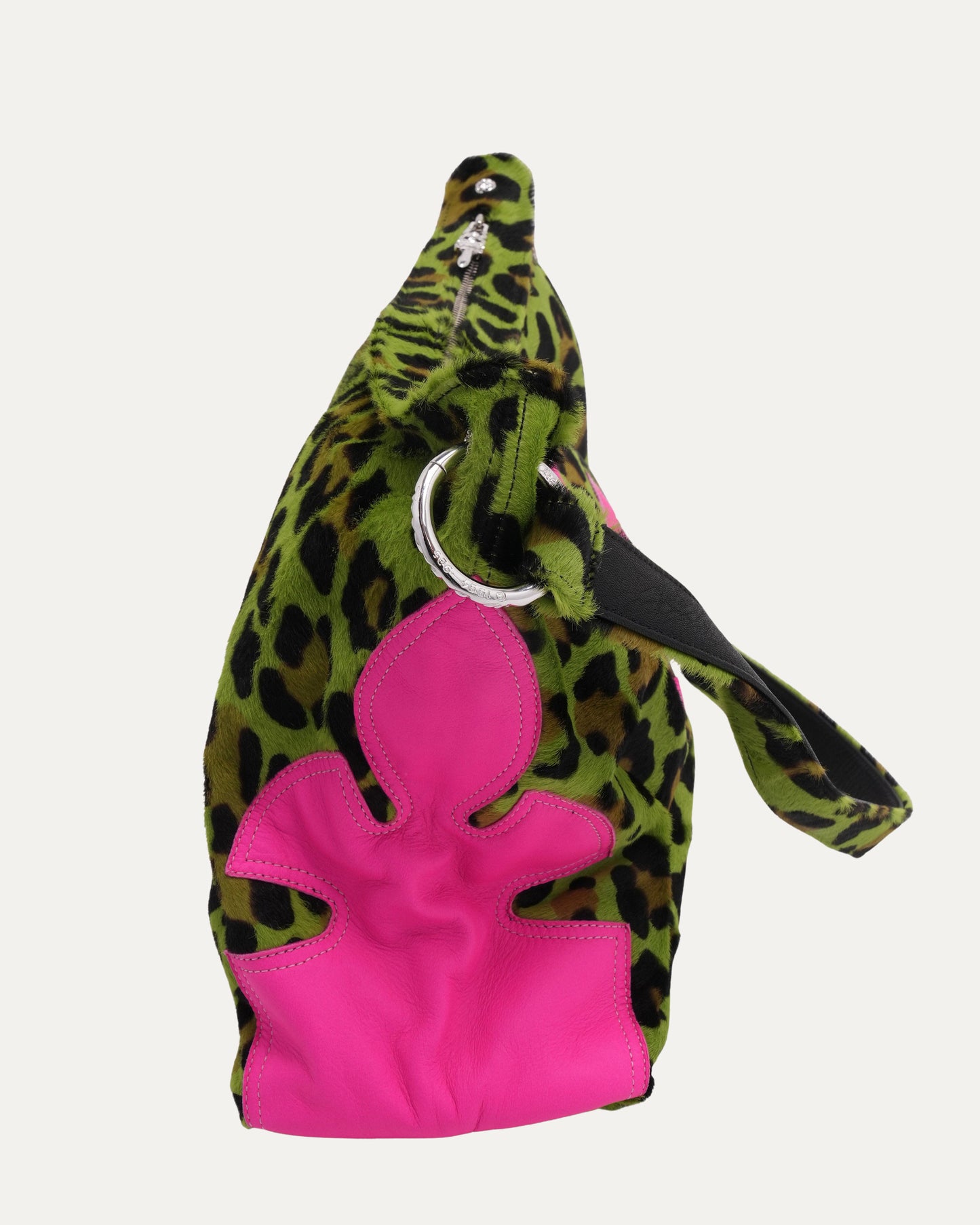 Embellished Cross Patch Leopard Pony Hair Lyon Bag