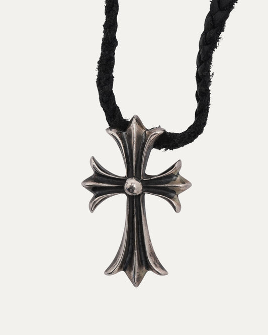 Cross Pendant with Braided Leather Necklace