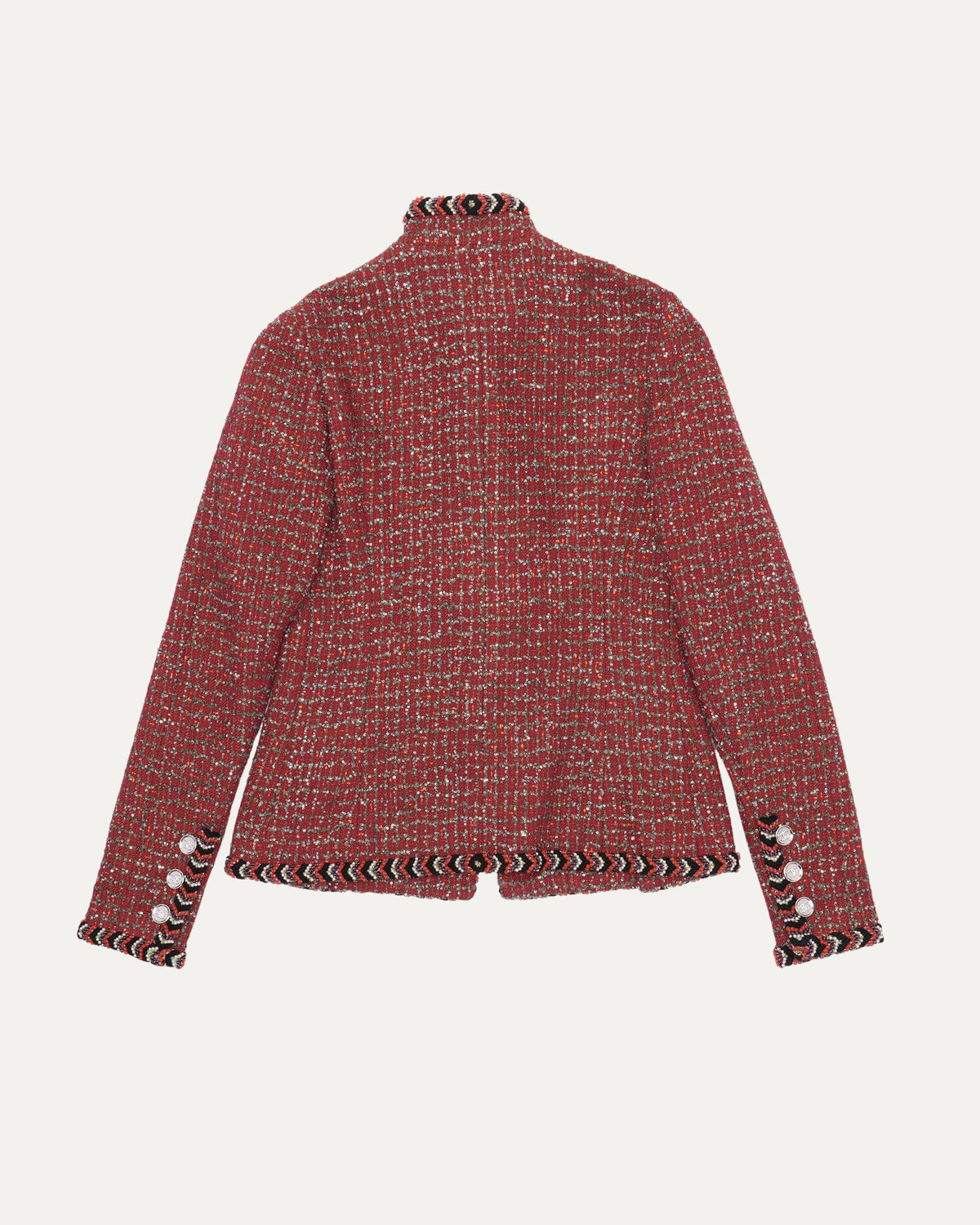 Chevron Bead Trim Sequin Tweed Jacket