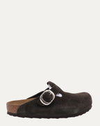 Cross Embellished Birkenstock Boston Suede Mule